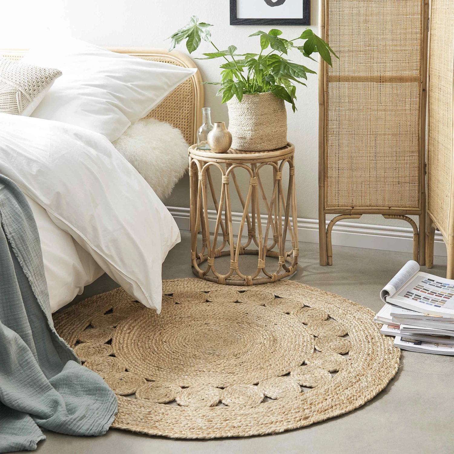 Hanf-Teppich Mit Lochmuster Ø110cm ALL NATURE In Natur 2 Hanf-Teppich Mit Lochmuster Ø110cm ALL NATURE In Natur – Bild 2