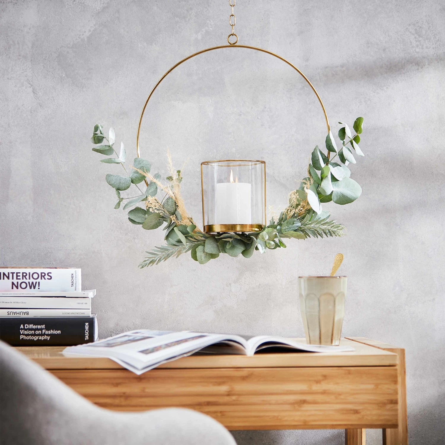 Hängedeko-Ring Mit Glaseinsatz Ø40cm LUNA In Gold 2 Hängedeko-Ring Mit Glaseinsatz Ø40cm LUNA In Gold – Bild 2