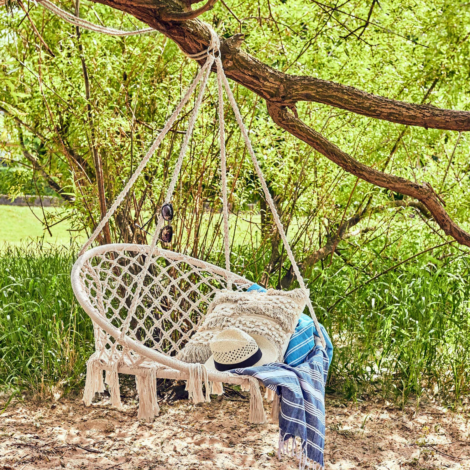 Hängesessel Mit Fransen Ø100cm PARADISE NOW In Creme 2 Hängesessel Mit Fransen Ø100cm PARADISE NOW In Creme – Bild 2