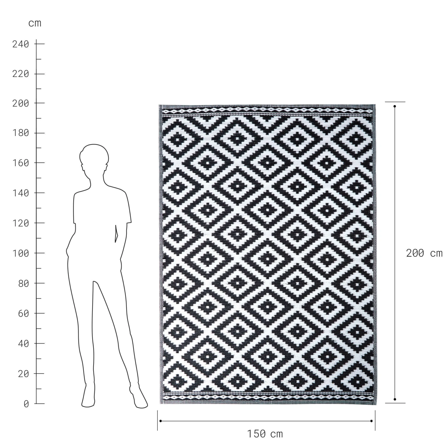 In- & Outdoor-Teppich Ethno/Rauten L 200 X B 150cm COLOUR CLASH In Schwarz-Weiß 4 In- & Outdoor-Teppich Ethno/Rauten L 200 X B 150cm COLOUR CLASH In Schwarz-Weiß – Bild 4