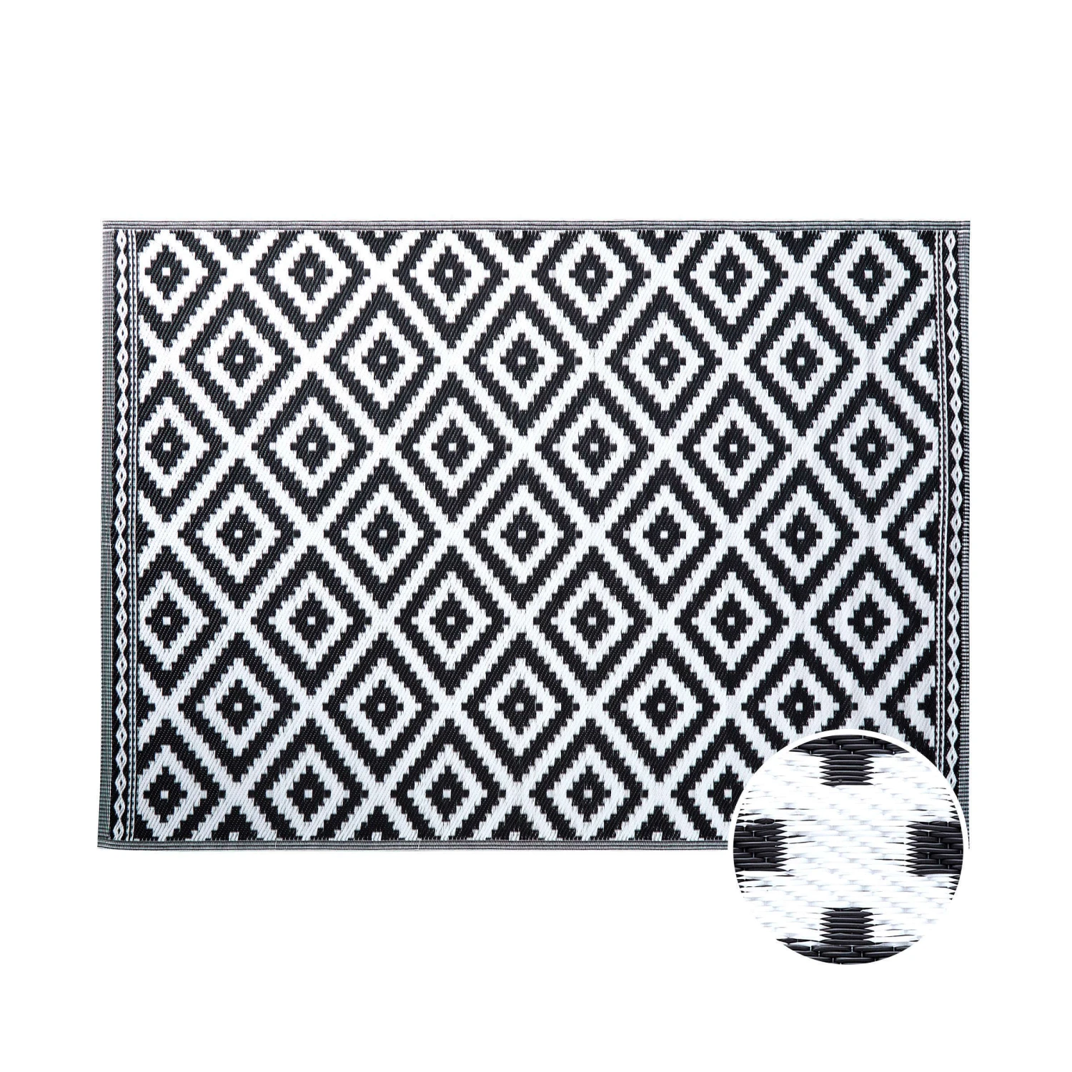 In- & Outdoor-Teppich Ethno/Rauten L 200 X B 150cm COLOUR CLASH In Schwarz-Weiß 1 In- & Outdoor-Teppich Ethno/Rauten L 200 X B 150cm COLOUR CLASH In Schwarz-Weiß