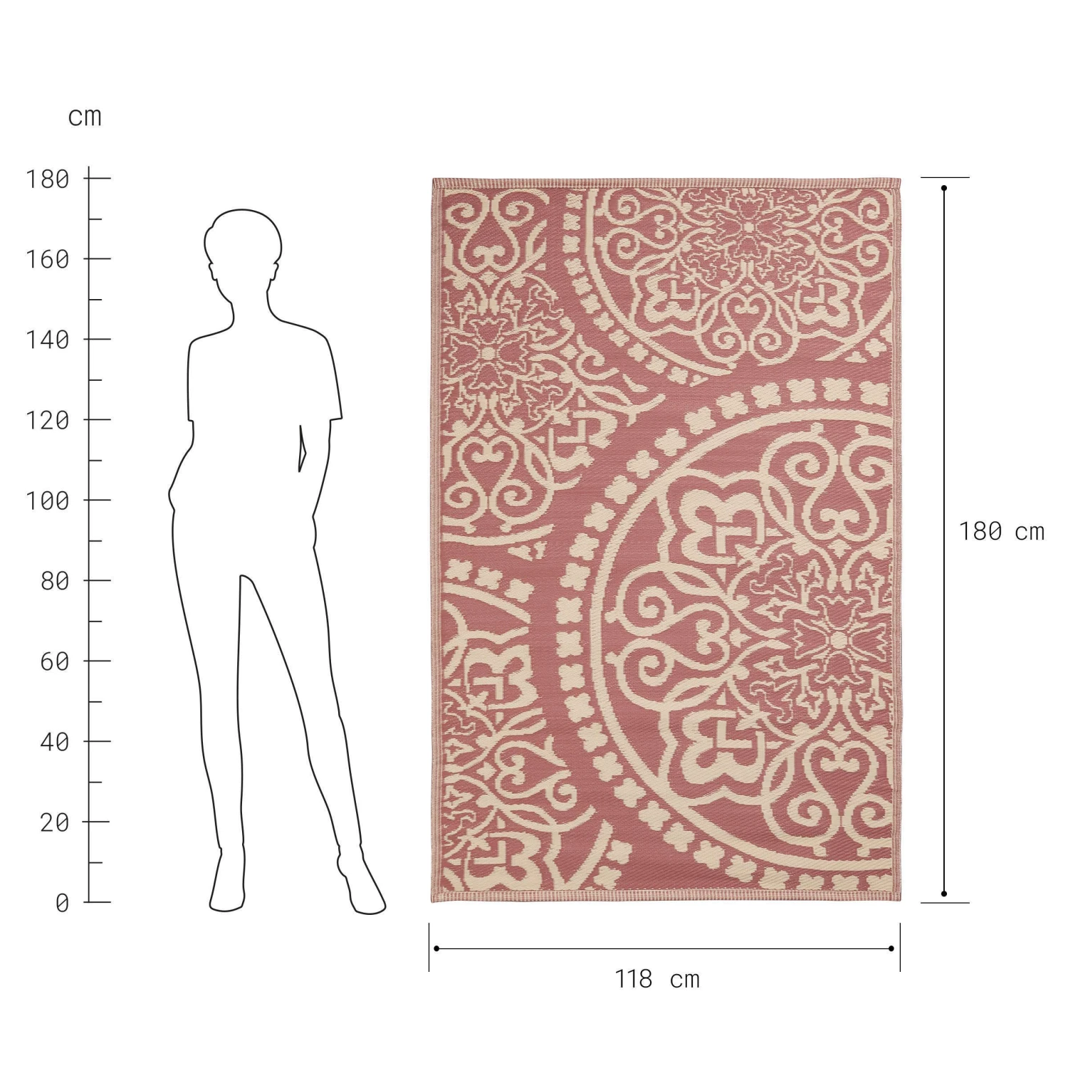 In- & Outdoor-Teppich Floral L 180 X B 118cm COLOUR CLASH In Hellrot-Creme 3 In- & Outdoor-Teppich Floral L 180 X B 118cm COLOUR CLASH In Hellrot-Creme – Bild 3