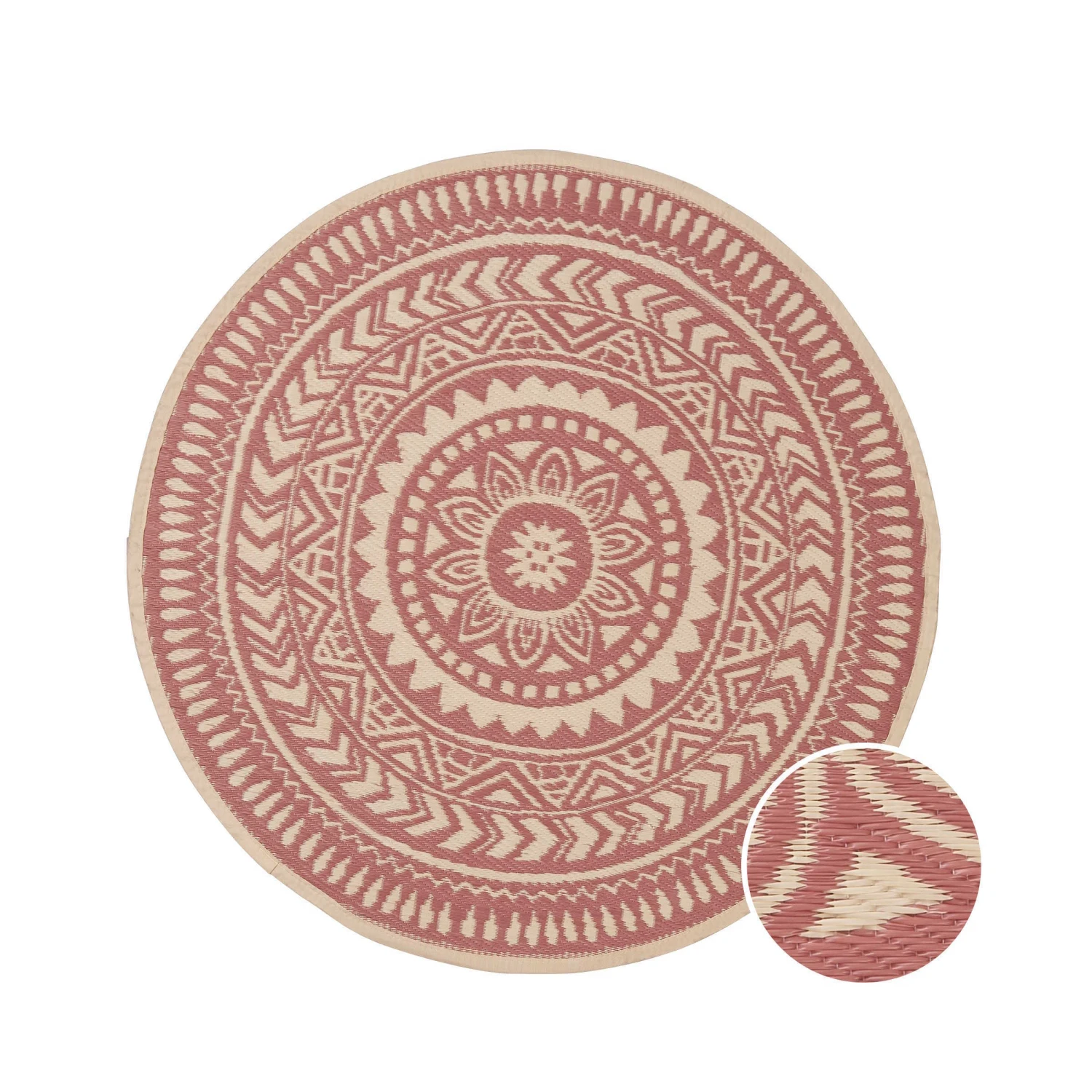 In- & Outdoor-Teppich Ø118cm COLOUR CLASH In Hellrot-Creme 1 In- & Outdoor-Teppich Ø118cm COLOUR CLASH In Hellrot-Creme