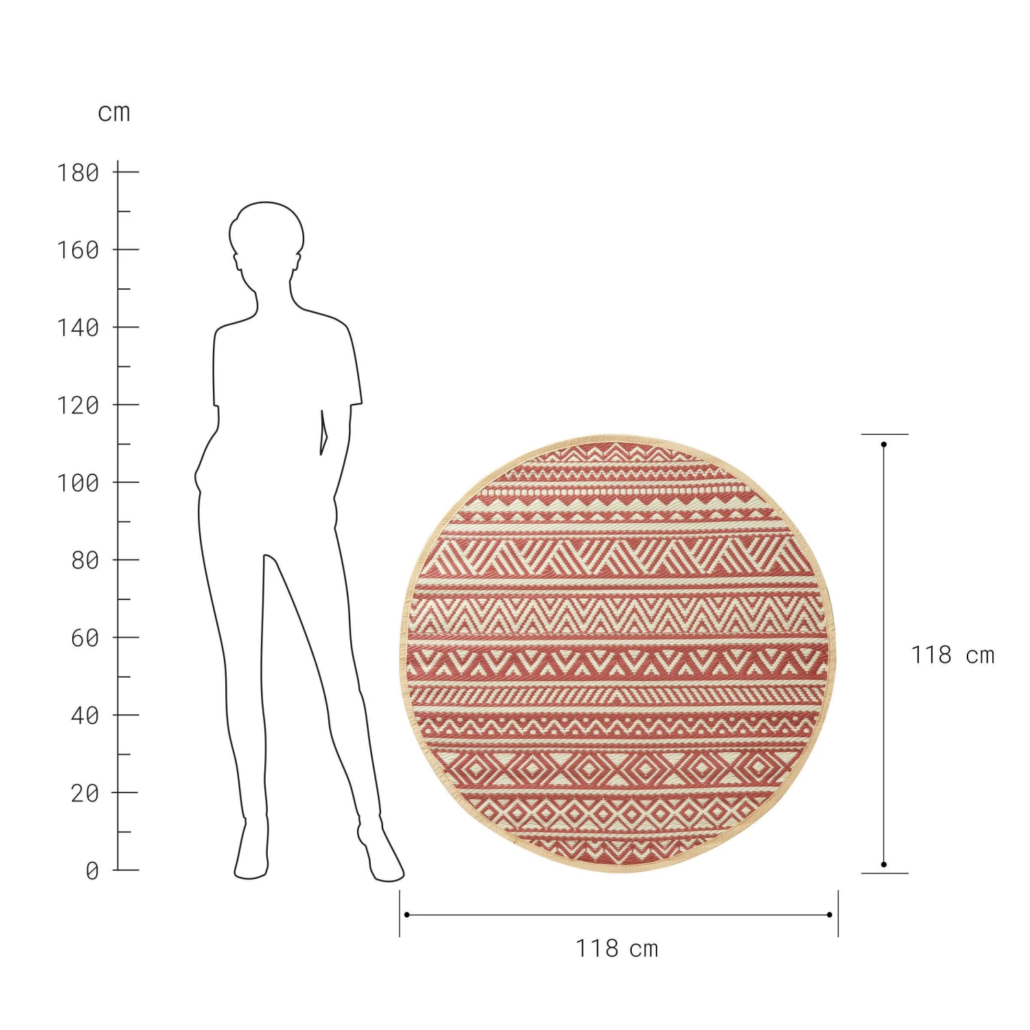 In- & Outdoor-Teppich Streifen Ø118cm COLOUR CLASH In Hellrot-Creme 3 In- & Outdoor-Teppich Streifen Ø118cm COLOUR CLASH In Hellrot-Creme – Bild 3