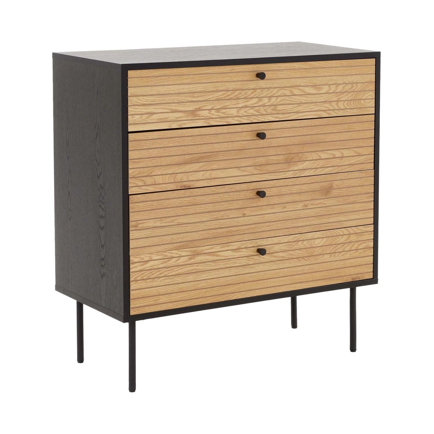 Kommode Mit 4 Schubladen MODERNIST In Schwarz-Natur 1 Kommode Mit 4 Schubladen MODERNIST In Schwarz-Natur