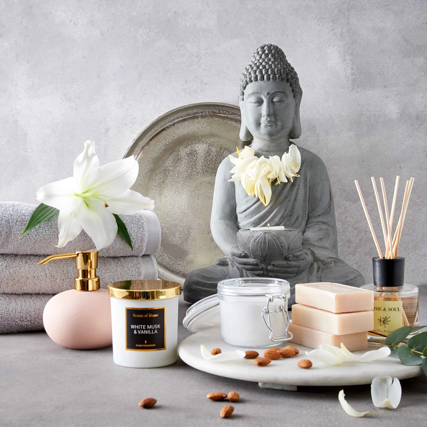 Statue Mit Kerzenteller Höhe 46cm BUDDHA In Grau 2 Statue Mit Kerzenteller Höhe 46cm BUDDHA In Grau – Bild 2