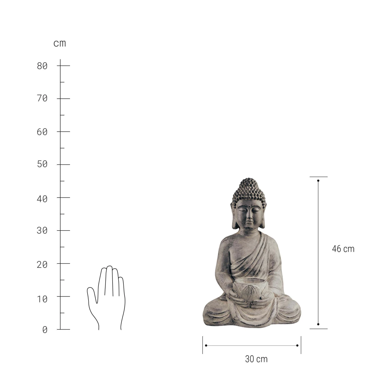Statue Mit Kerzenteller Höhe 46cm BUDDHA In Grau 3 Statue Mit Kerzenteller Höhe 46cm BUDDHA In Grau – Bild 3